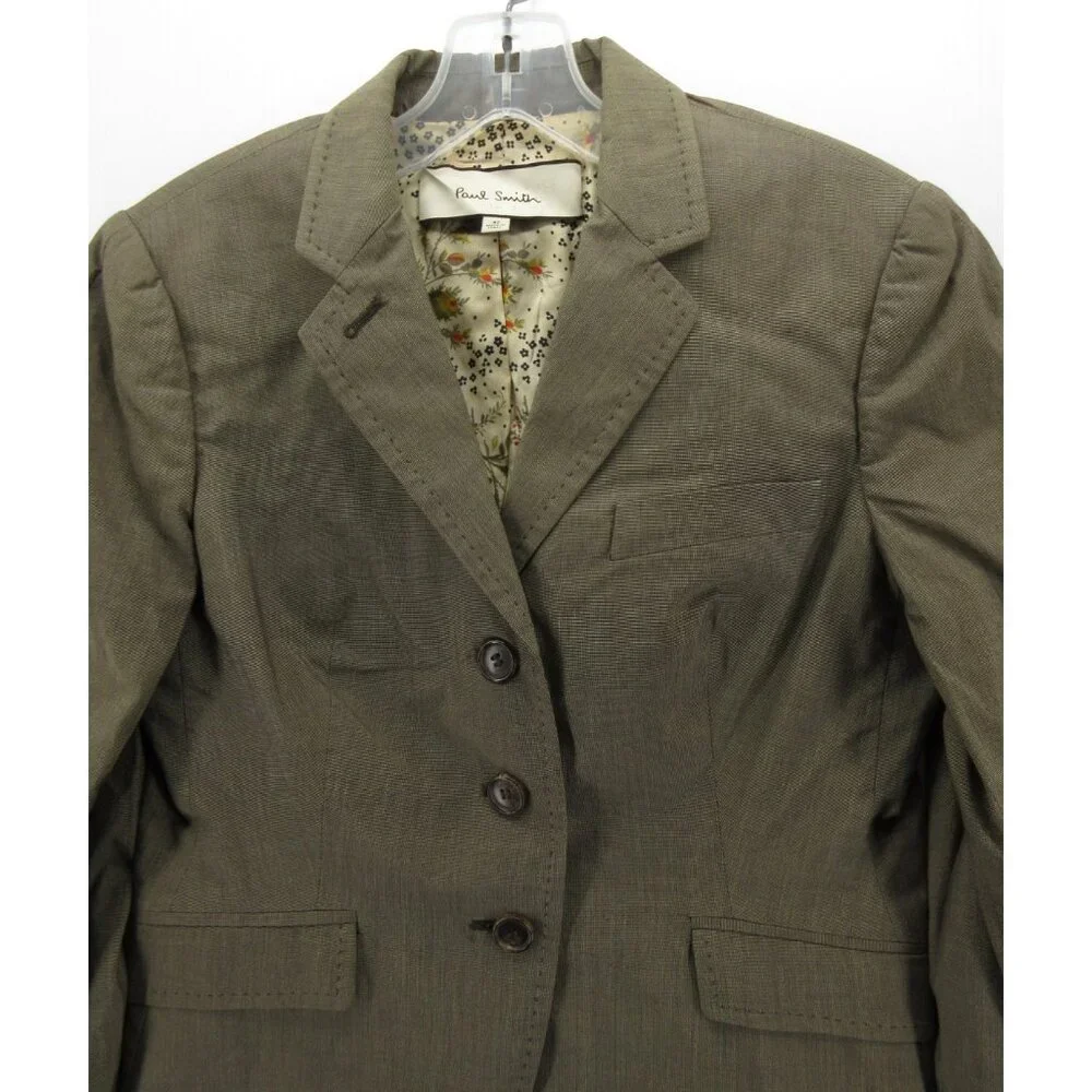 Paul Smith Blazer 6 Olive Jacket Coat Career Floral Lining Italy 42